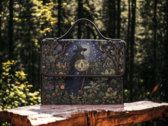 Cottagecore Green Witch Satchel bag, Forest women nature crossed body purse, cute vegan leather strap hand bag, hippies boho gift christmas