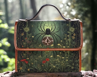 Borsa a tracolla Spider Witchy, borsa a mano del ragno stregonesco, borsa per il corpo incrociata del nucleo del cottage, borsa del ragno Whimsigoth, regalo borsa a mano della foresta stregata verde