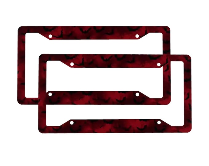 Gothic Black Bats Dark Red License Plate Frame | Spooky Vampire Car Accessories | Goblincore witch car Decor, boho hippies number plate