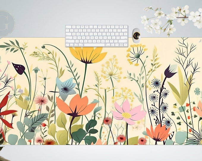Cornflower Desk Mat, Floral Corttagecore Mouse Pad Nature Plant Large Mousepad Gaming Aesthetic Keyboard Mouse Mat Office Desk Accessories