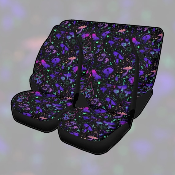 Magic Mushroom World Car Seat Cover For Women, Cottagecore Cute Purple Mushroom Front Bucket Seat Cover For Car Vehicle, Nature seat cover