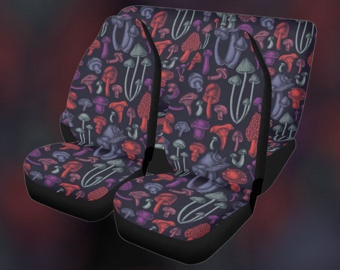 Magic Mushroom Purple Boho Car Seat Cover For Women, Cottagecore Cute Purple Boho Front Bucket Seat Cover For Car Vehicle, Nature seat cover