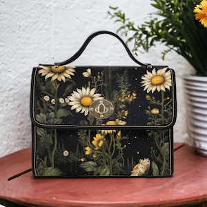 Bolso bandolera de lona con estampado floral bohemio estilo cottagecore, estilo vintage para mujer, bonito bolso de mano con correa de piel vegana, estilo retro, regalo hippie bohemio.