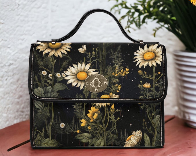 Cottagecore floral boho Canvas Satchel bag, vintage women crossed body purse, cute vegan leather strap hand bag retro bag, hippies boho gift