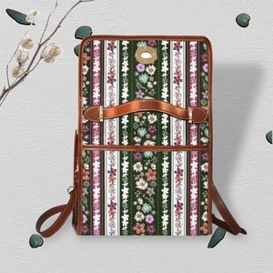 Various Flowers Cottagecore Style Canvas Satchel bag, women boho crossed body purse, cute vegan leather strap hand bag, hippies boho gift, Cottagecore dressing, Cottagecore skirt, mushroomcore, goblincore, handbag, accessories, women bag,