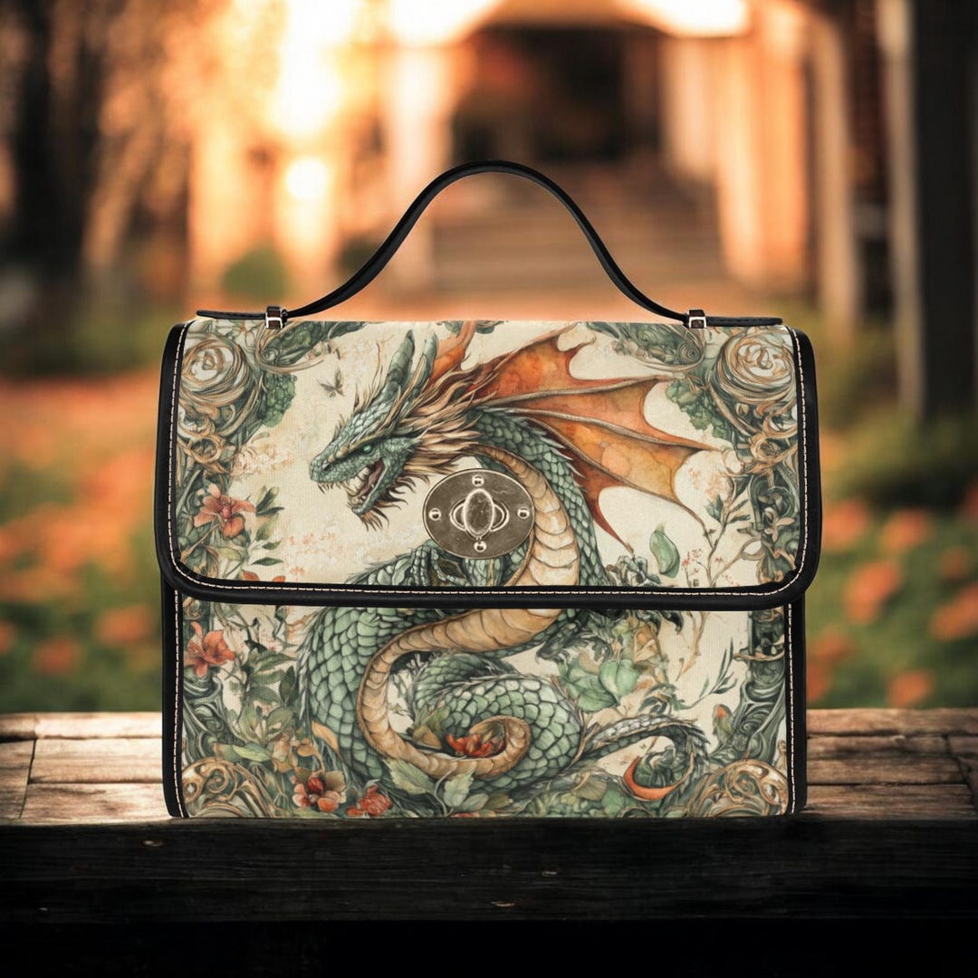 Medieval Green Dragon Satchel, Boho Mystical Dragon Crossbody Bag