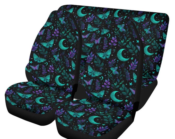 Witchy Moth Moon Celestial Car Seat Cover For Women, Cottagecore Witchy Fern Front Bucket Seat Cover For Car Vehicle, Goblincore seat cover