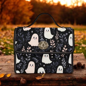 Joli sac cartable en toile fougères fantômes, sac à main fantôme sombre Academia, sac à main sorcière, sac à poignée supérieure, sac Witchcore, sac boho hippie gothique fantômes