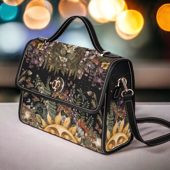 Cottagecore Woodland Canvas Satchel bag, Cute women nature crossed body purse, cute adjustable strap hand bag, hippies boho gift women