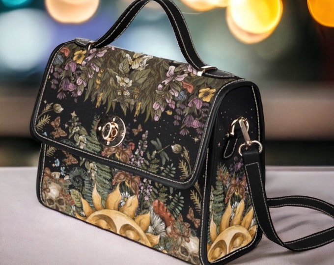 Cottagecore Woodland Canvas Satchel bag, Cute women nature crossed body purse, cute adjustable strap hand bag, hippies boho gift women