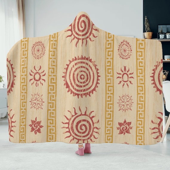 Mystical Sun beige boho hooded blanket, soft boho hooded blanket, astrology mystical sun beige boho traveler blanket, boho hippies gift