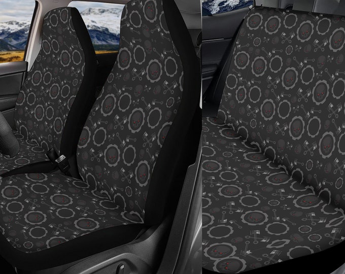 Seat Cover for Car Full Set, Skull Gear Car Seat Cover Set for Women, Black Gothic Seat Cover for Vehicle, Goth Aesthetic Car Accessory