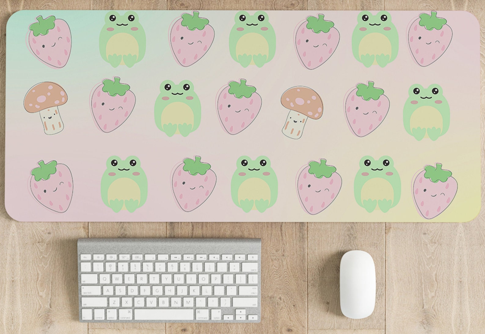 Kawaii Frog Mushroom and Strawberry Mouse Pad Cute Gaming Etsy