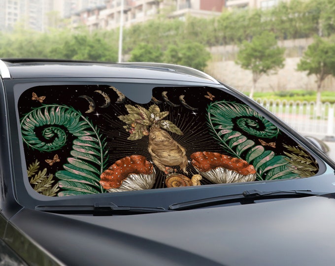 Witchy Mushroom Car sunshade for windshield, Magic Mandrake cute goth Window Sun Blocker, cute car accessories Auto Decor Windshield Gift