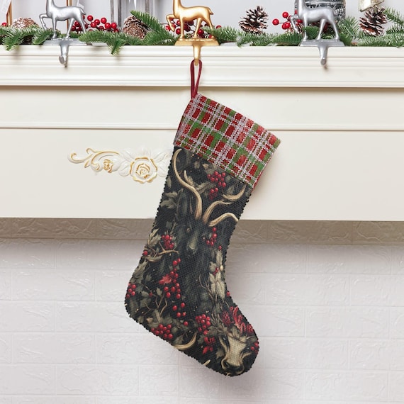 Pagan Christmas Krampus Demon Sequin Stocking, Stuffing Gifts, Fireplace hang decor, Yule holiday decor, Dark gothic Holliday stuffer