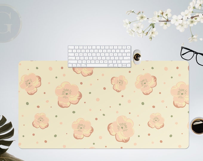 Cute Pastel Flowers Desk Mat with Multiple Size Options, Home Office Desk Decor, Gift For Coworker, Extended Mouse Pad, Pastel Desk Mat