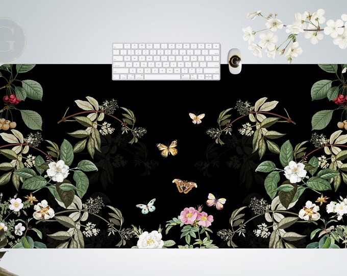 Wildflower Desk Mat, Botanical Herb Plant Mouse Pad Dandelion Floral Butterfly Large Gaming Extend Mousepad XXL for Work Office Desk Decor