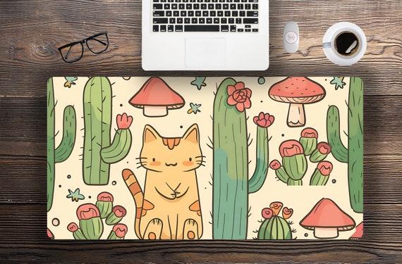 Cute Cats Large Gaming Desk PAd, Multiple Size Available, Hemmed Edge Desk Mat for Home Office, Cute Coworker Gift, Gift For Cat Lovers Club