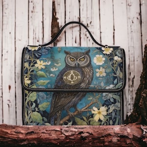 Cottagecore Majestic Owl Canvas Satchel bag, Boho Witch Handbag, sac à main à bandoulière witchy satchel pour femmes mignonnes, sac massenger en cuir végétalien