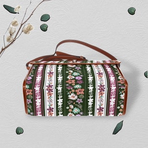 Various Flowers Cottagecore Style Canvas Satchel bag, women boho crossed body purse, cute vegan leather strap hand bag, hippies boho gift, Cottagecore dressing, Cottagecore skirt, mushroomcore, goblincore, handbag, accessories, women bag,