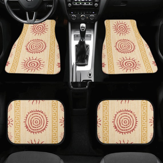 Mystical sun Boho Car Floor Mats, Cottagecore Beige Boho car accessories,Boho car mats set front and rear, mystical sun car interior decor