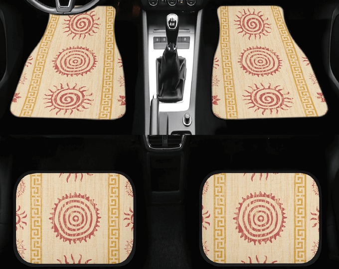 Mystical sun Boho Car Floor Mats, Cottagecore Beige Boho car accessories,Boho car mats set front and rear, mystical sun car interior decor