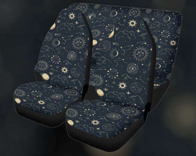 Boho Moon Car Seat Cover Witchy, Boho Celestial Seat Covers for Vehicle, Black Seat Cover for Car, Mystical Astrology Seat Cover Black