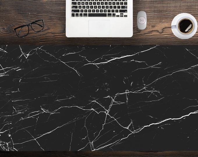 Black Marble Aesthetic Desk Mat with Multiple Size Options, Extra Large Desk Pad For Home Office, Gift For Coworker, Extended Mouse Pad