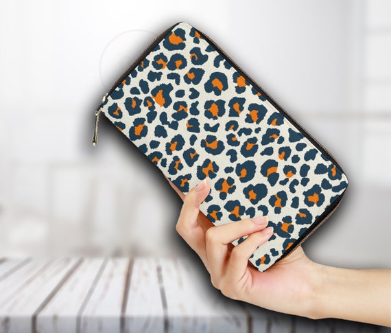 Leopard print wallet, pu leather zip around wallet, Animal print wallet, Cute travel wallet, RFID protection, cottagecore wallets dressing