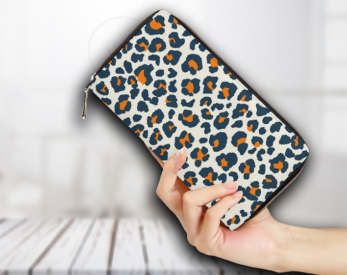 Leopard print wallet, pu leather zip around wallet, Animal print wallet, Cute travel wallet, RFID protection, cottagecore wallets dressing