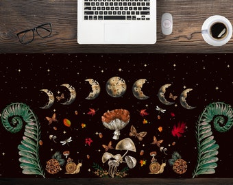 Cottagecore Mushroom Moon Desk Mat Vintage Estetica Mouse Pad Forest Magic Nature Grande Wicca Mousepad Accessori da scrivania Decor