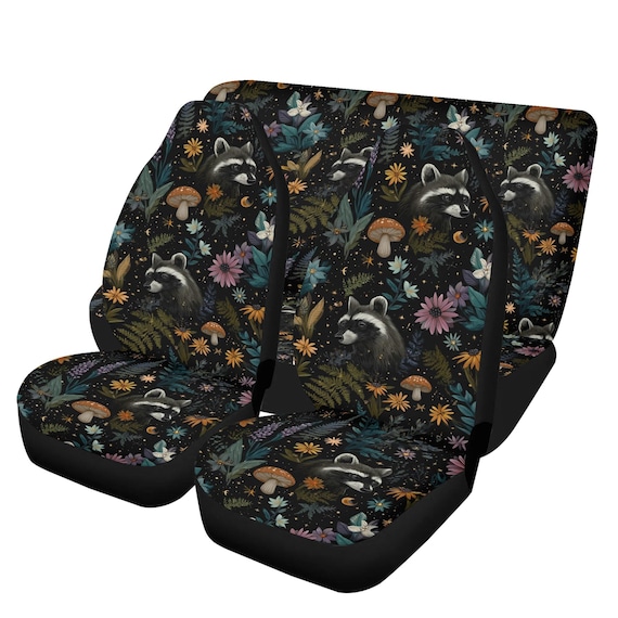 Witchy Raccoon Forest Car Seat Cover For Women, Cottagecore Witchy Ferns Front Bucket Seat Cover For Car Vehicle, Boho Mushroom seat cover