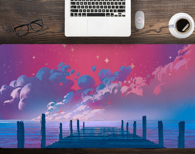 Cute Dreamy Scene Large Gaming Desk Mat, Xxl Mouse Pad with Multiple Size Options, Free Shipping Desk Mat, Coworker Gift, Home Office Decor