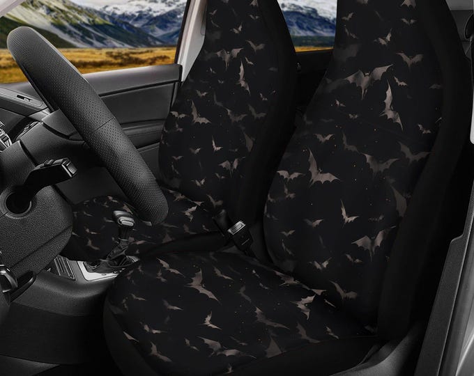 Dark Bats witchy Car Seat Cover, Halloween Front back seat cover, Car steering wheel cover, car accessories, dark academia seat cover set