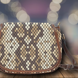 Snake Skin Print Crossbody Saddle Bag, Snake Skin Print Shoulder bag, cute vegan leather strap bag, waterproof bag for women, shoulder bag