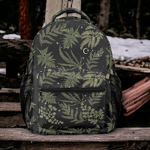 Sac à dos Celestial Fern Cottagecore, sac à dos forêt nature, sac à dos de rentrée, sac d'école vert sorcier botanique nature