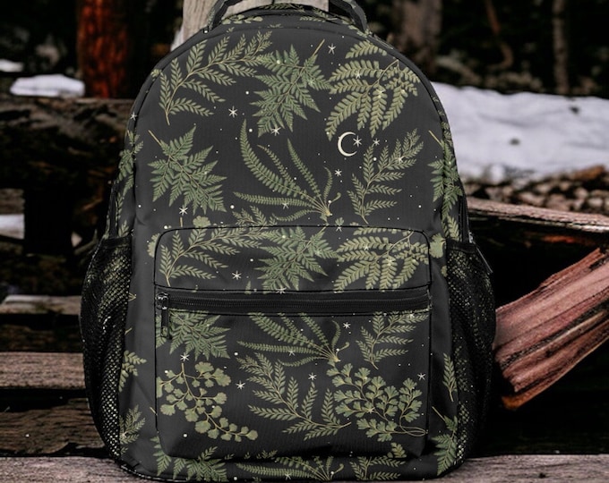 Celestial Fern Cottagecore backpack, nature forest backpack, back to school day pack, botanical nature witchy green school bag
