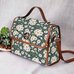 Sac marguerite, sac cartable en toile Cottagecore, sac à main croisé marguerite pour femmes mignonnes, jolie fleur pour sac à main avec bandoulière en cuir végétalien, cadeau bohème hippies