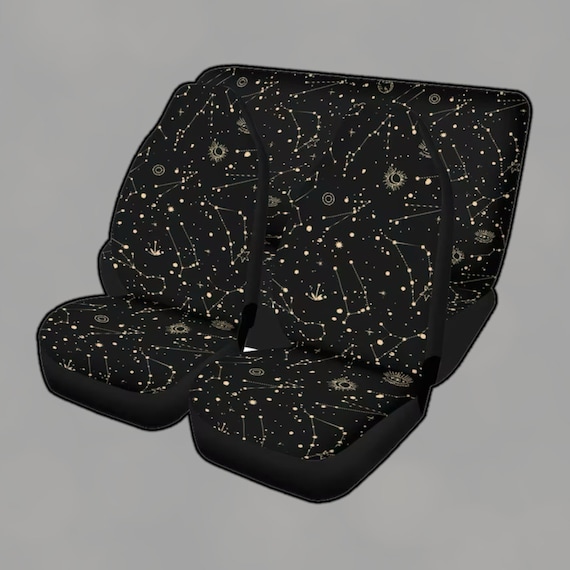 Constellations Stars Black Car Seat Cover, Celestial Witchy Front Bucket Seat Cover For Car Vehicle, seat cover car interior decor gift