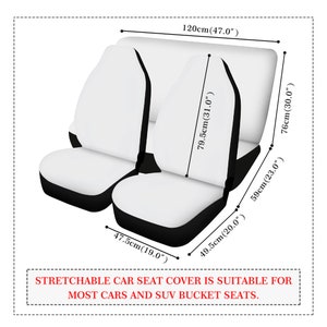 Puede incluir: Fundas para asientos de coche blancas con ribete negro. Las fundas est&aacute;n dise&ntilde;adas para adaptarse a la mayor&iacute;a de los asientos tipo baquet de coche y SUV. Las fundas miden 47,5 cm de ancho, 51 cm de largo y 79,5 cm de alto.