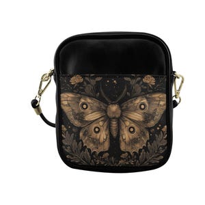 Bolso bandolera estilo vintage bohemio con diseño de polilla oscura de la Academia, estilo gótico, bandolera estilo cottagecore, regalo de ropa urbana gótica