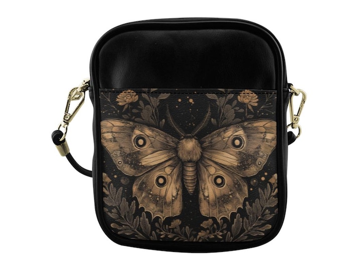 Vintage Boho Moth Dark Academia Sling Bag Alternative Alt Outfit Goth Crossbody Bag, Cottagecore Shoulder Animal Purse, Goth Streetwear Gift
