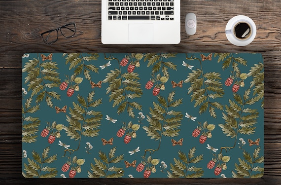 Cute Forager Fern and Dragonfly Green Cottagecore Desk Mat, Boho Extended Cute Mouse Pad Green, Extra Large Gaming Desk Pad, Mouse Pad Gamer