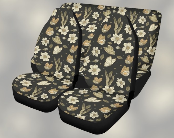 Boho Car Seat Covers Daisy Mushroom , Dark Cottagecore Nature Front Back Seat Covers for vehicle, Witchy car interior decor, car accessories