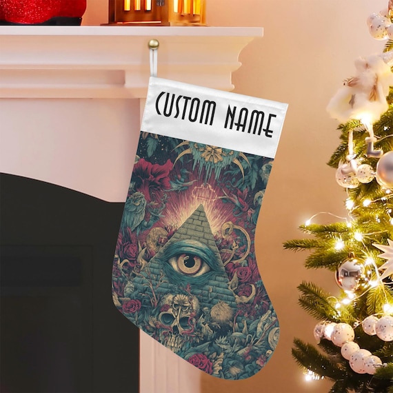 Dark Christmas Stocking, Mystical Eye Custom Stuffer, Whimsical Goblincore Christmas Stocking, dark academia witchy gift