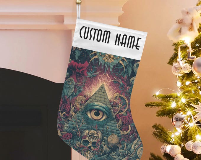 Dark Christmas Stocking, Mystical Eye Custom Stuffer, Whimsical Goblincore Christmas Stocking, dark academia witchy gift