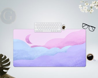 Cute Pink and Purple Clouds Extra Large Desk Mat with Multiple Size Options, Home Office Desk Decor, Gift For Coworker, Extended Mouse Pad