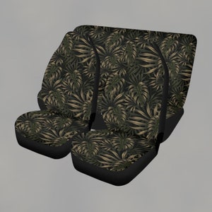 Dark Tropical Leaves Boho Car Seat Cover For Women, Cottagecore Cute Green Floral Front Bucket Seat Cover For Car Vehicle, Nature seat cover