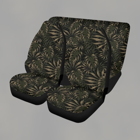 Dark Tropical Leaves Boho Car Seat Cover For Women, Cottagecore Cute Green Floral Front Bucket Seat Cover For Car Vehicle, Nature seat cover