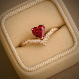 Red Garnet heart Ring, 925 Sterling Silver Ring, Red heart Ring, January Birthstone Ring, promise ring for her, Birthday Gifts For Her